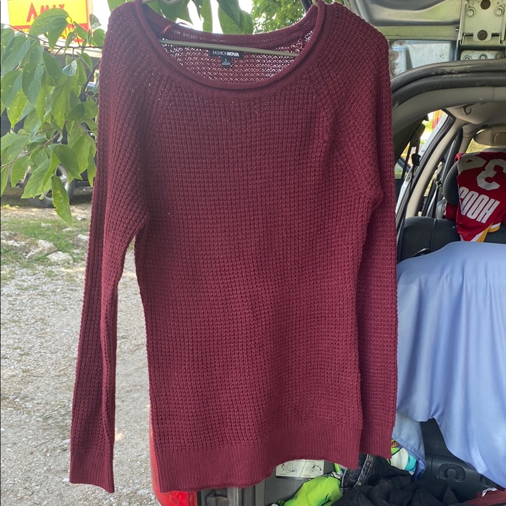 Fashion Nova Red Crew Neck Sweater Ribbed Knit